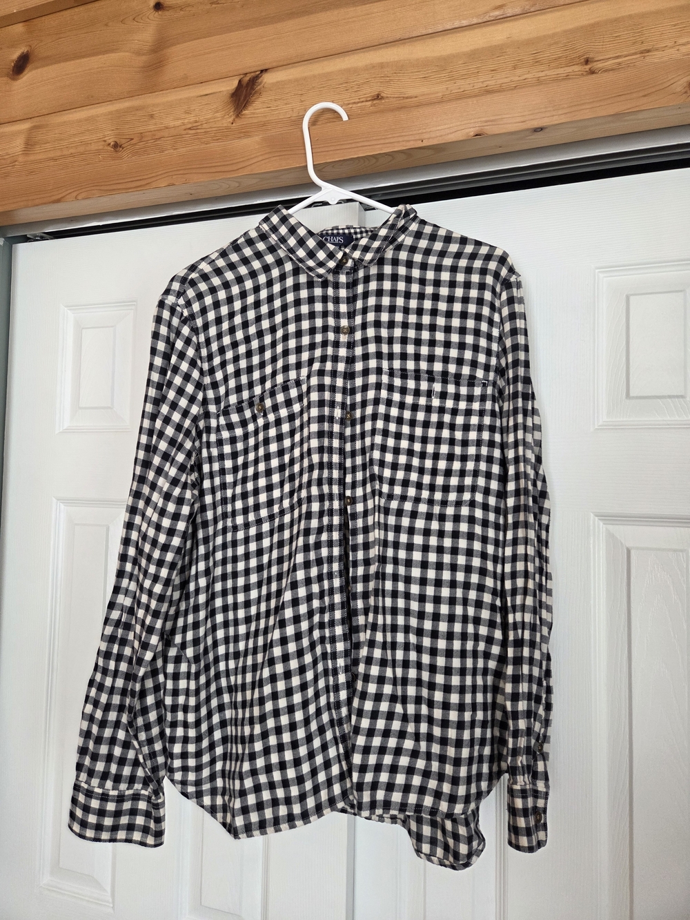 Chaps Black and White Gingham Button-Down Shirt